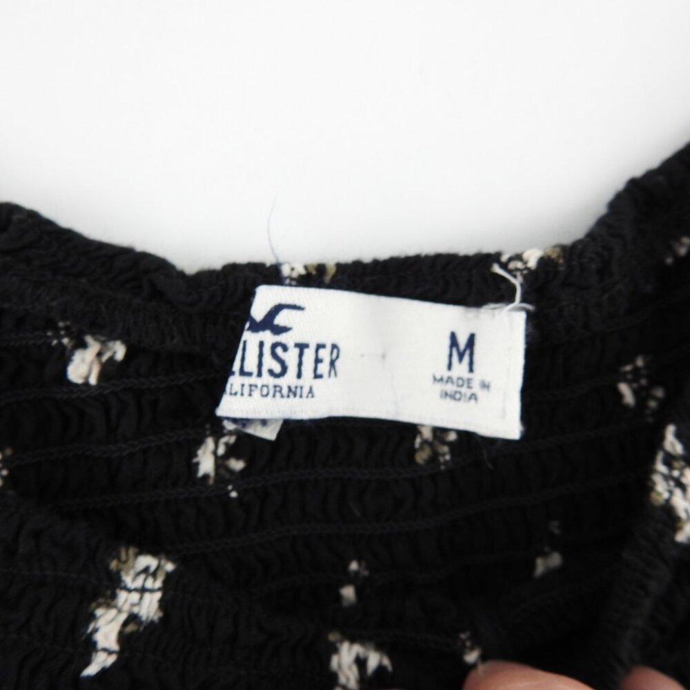 Hollister Black Floral Smocked Puff Sleeve Crop Top XS Cottagecore Sz M - Picture 6 of 8